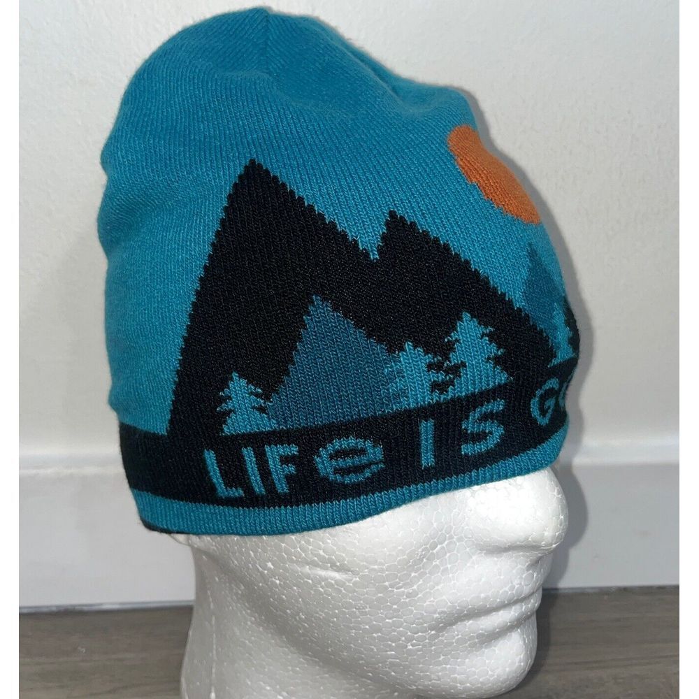 Life is Good Beanie Adult One Size Toboggan Teal Mountain Spellout Gorpcore